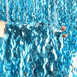 Cortinas com franjas, pano de fundo, folha de ouropel ondulada, 3 peças, azul azul-petróleo