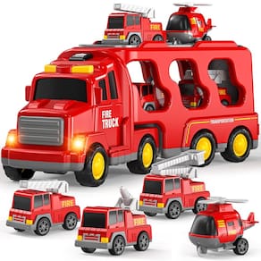 Veículo de transporte TEMI de caminhão de bombeiros de brinquedo com 4 minicarros 3-7Y