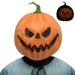 Abraço de máscara de abóbora assustadora de Halloween, luz LED ao ar livre, látex