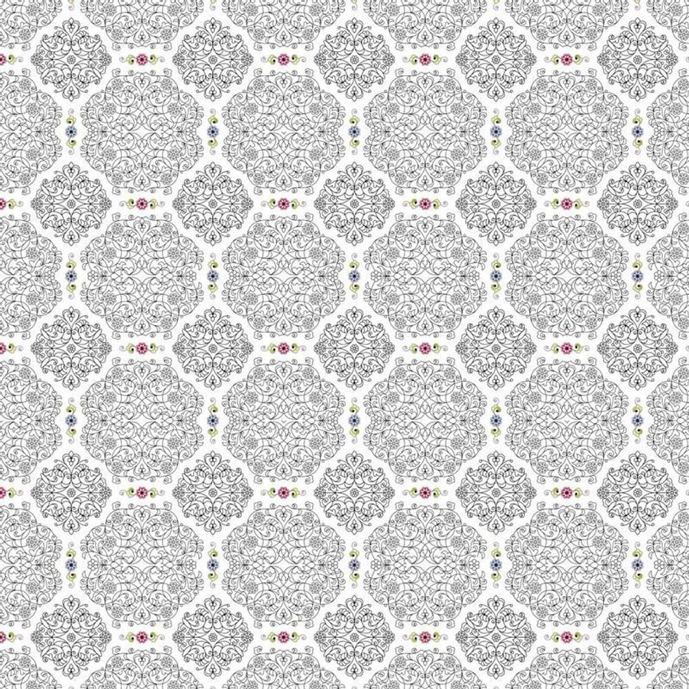 Papel Parede Flores Arabesco Linhas Preta Adesivo Lavavel