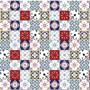 Papel De Parede Azulejo Vermelho E Azul Cozinha Lavatório