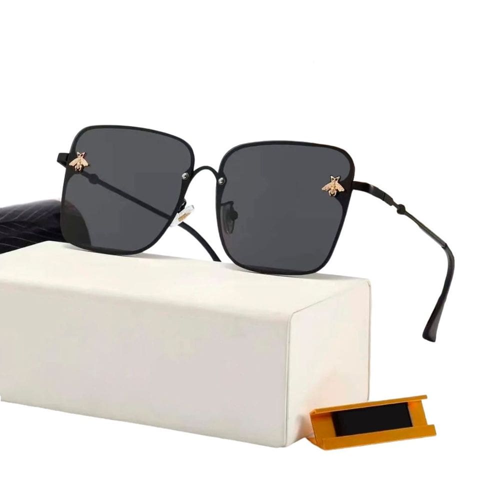 Óculos De Sol Feminino Quadrado Grande Sem Aro Vintage Dourado e Preto Com Proteção 400uv