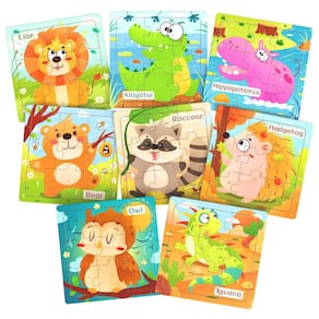 Conjunto de quebra-cabeças Zeoddler Wooden, pacote com 8, quebra-cabeça de animais para crianças de 3 a 5 anos
