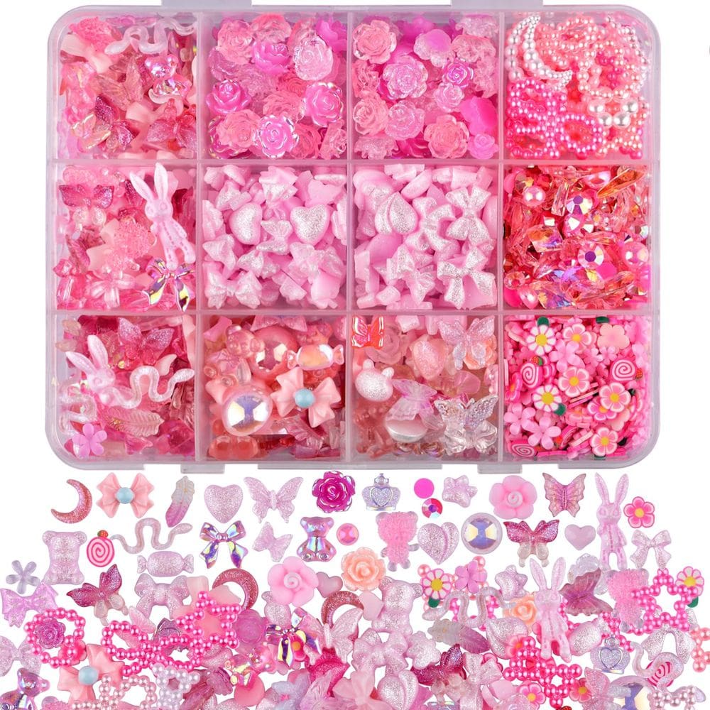 Kit de pingentes para unhas Kikonoke 850 peças 3D Butterfly Rose Pink