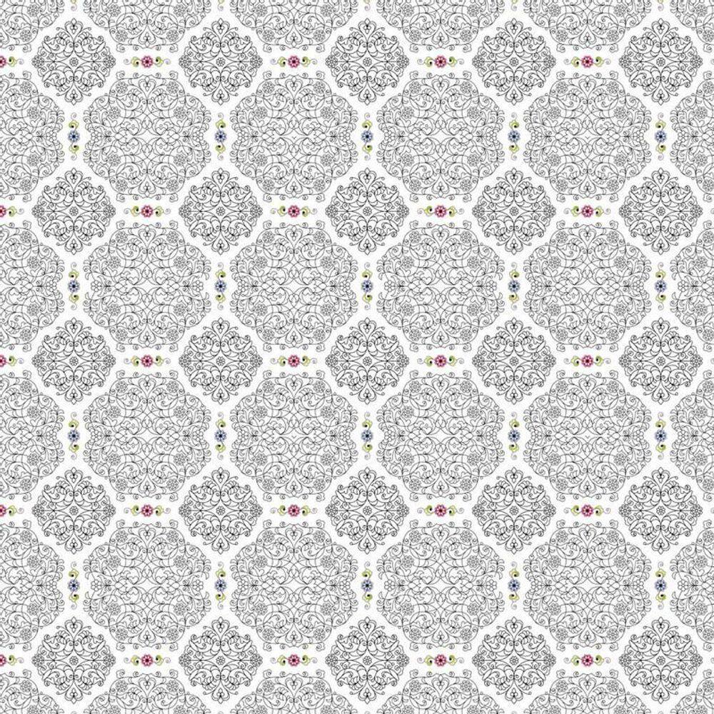 Papel Parede Flores Arabesco Linhas Preta Adesivo Lavavel
