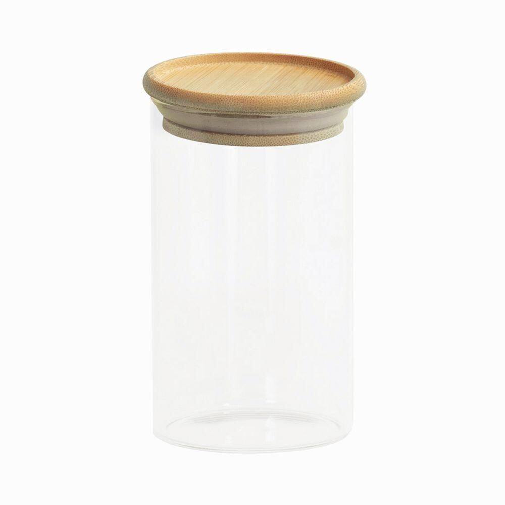Pote De Vidro Com Tampa De Bambu Oikos 600ml Hermético Redondo Empilhável