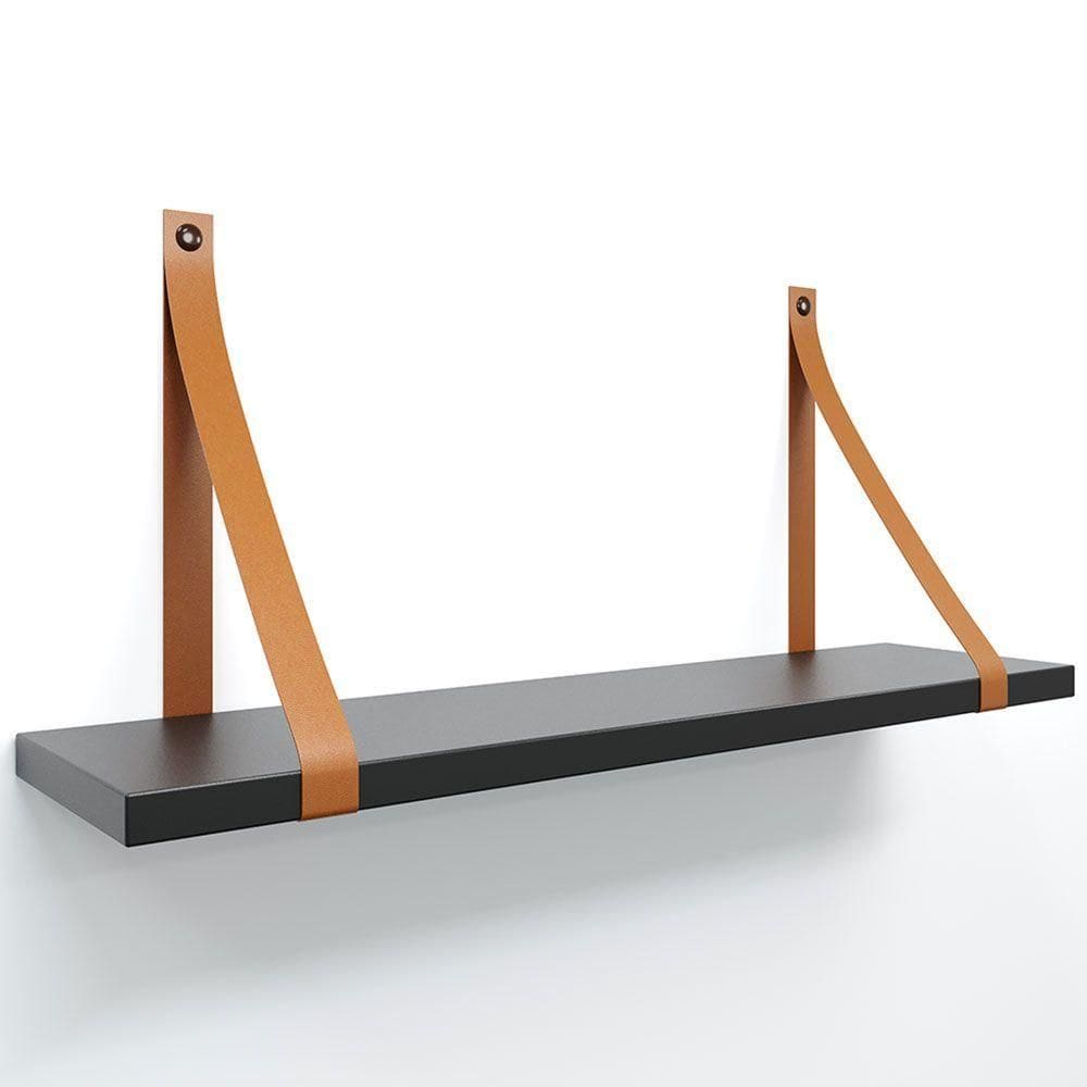 Prateleira Em Mdf Preto 50x15cm Com Alça Cor Caramelo