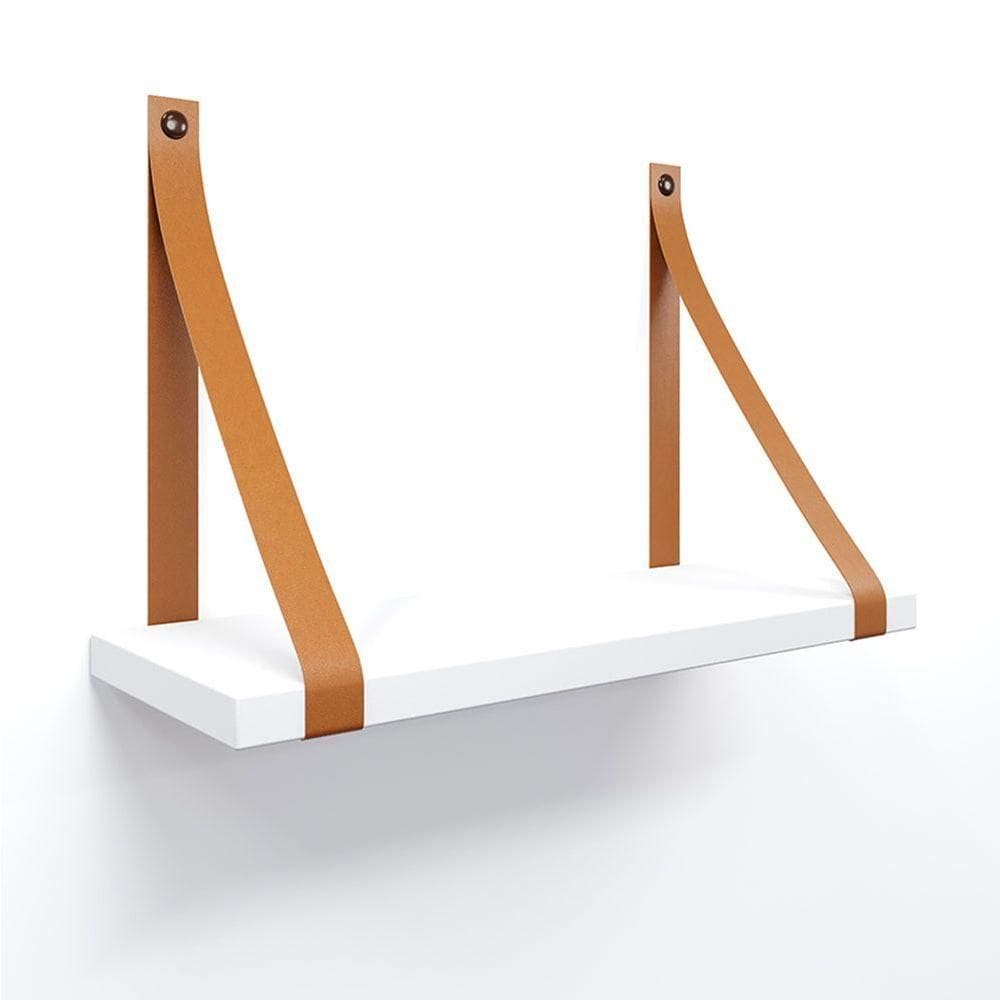 Prateleira Em Mdf Branco 40x15cm Com Alça Cor Caramelo