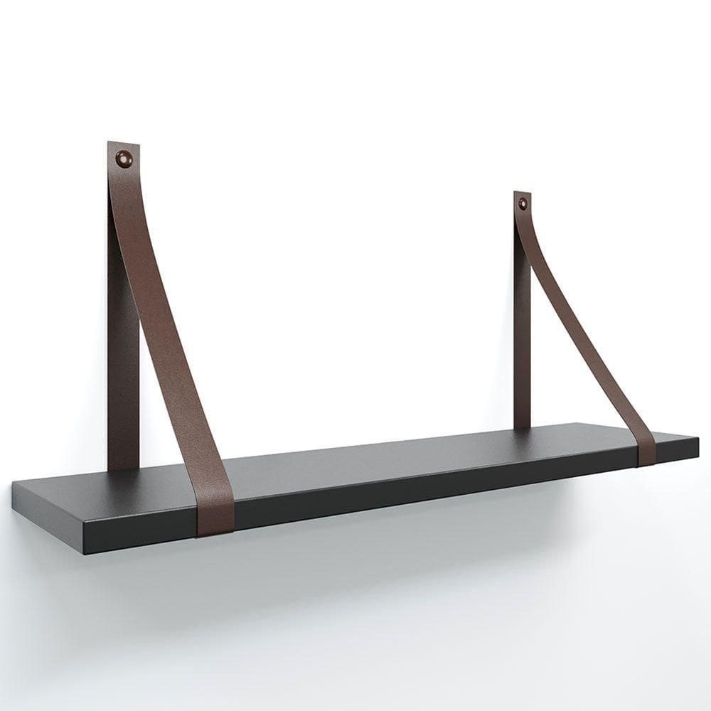 Prateleira Em Mdf Preto 50x15cm Com Alça Cor Café