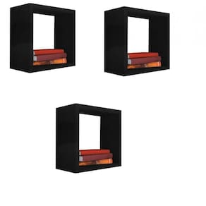 Kit 3 Nicho Decorativo 40X40X20 Cm Preto Em Mdf
