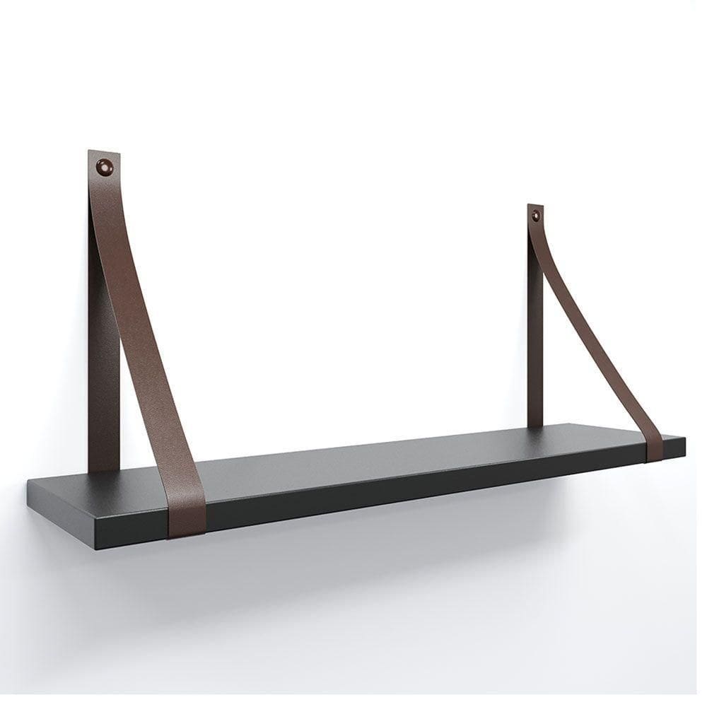 Prateleira Em Mdf Preto 60x15cm Com Alça Cor Café