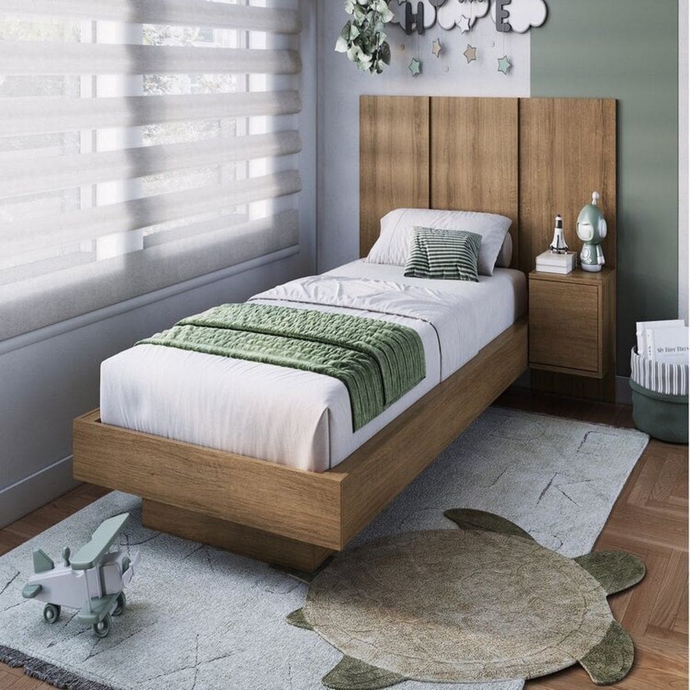 Cama Solteiro Suspensa com Cabeceira e Mesa de Apoio 80/90 Zurique Mel