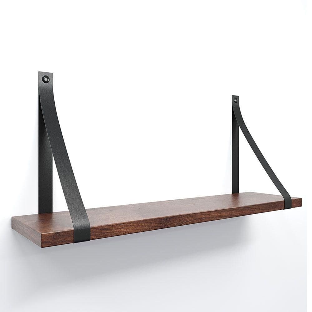 Prateleira Em Mdf Castanho 60x15cm Com Alça Cor Preto