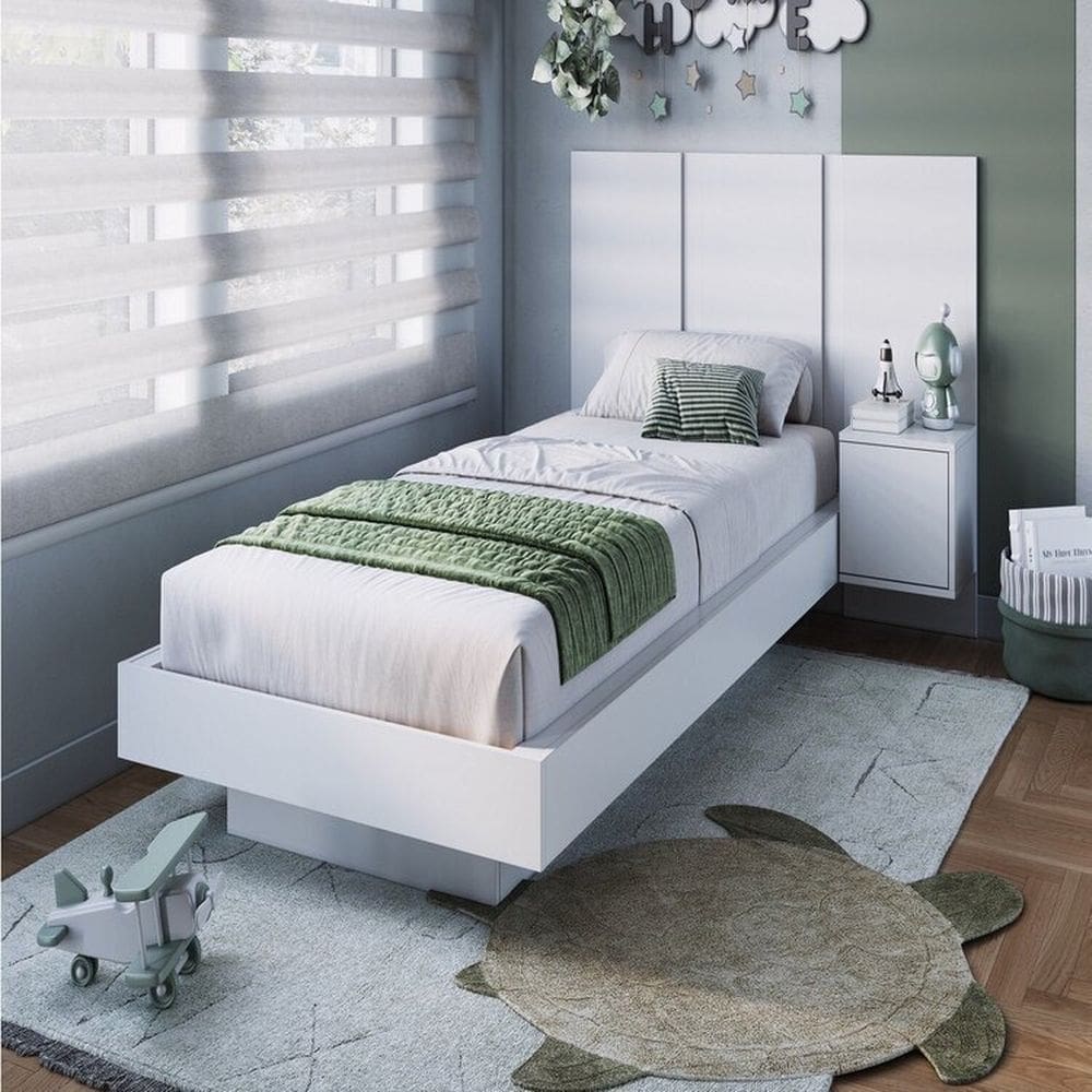 Cama Solteiro Suspensa com Cabeceira e Mesa de Apoio 80/90 Zurique Branco
