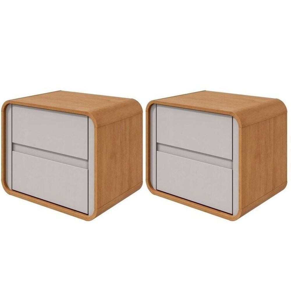 Kit 2 Mesas de Cabeceiras 2 Gavetas Loop Amêndoa Clean/Off White