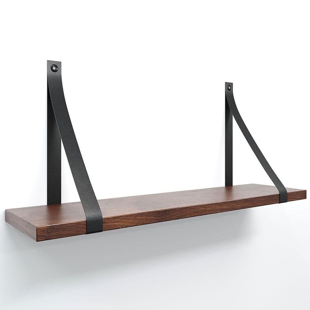 Prateleira Em Mdf Castanho 50x15cm Com Alça Cor Preto