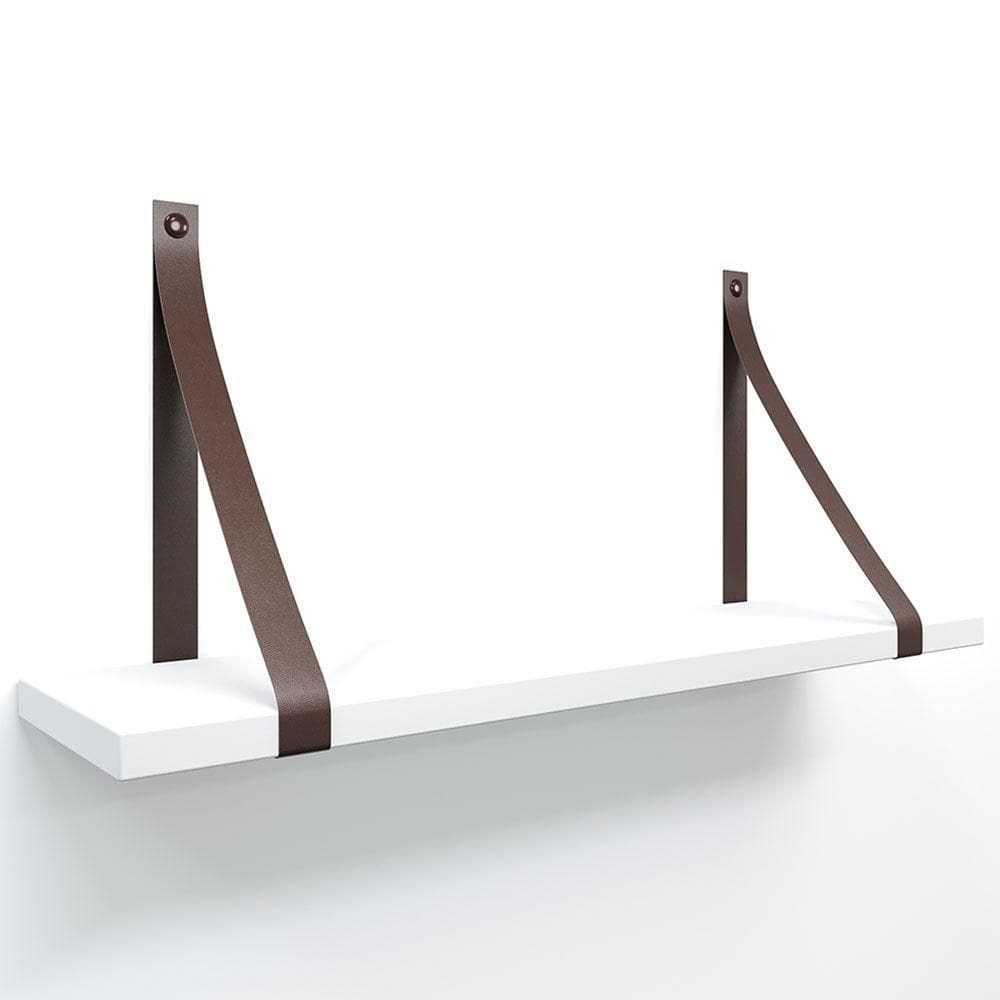 Prateleira Em Mdf Branco 50x15cm Com Alça Cor Café