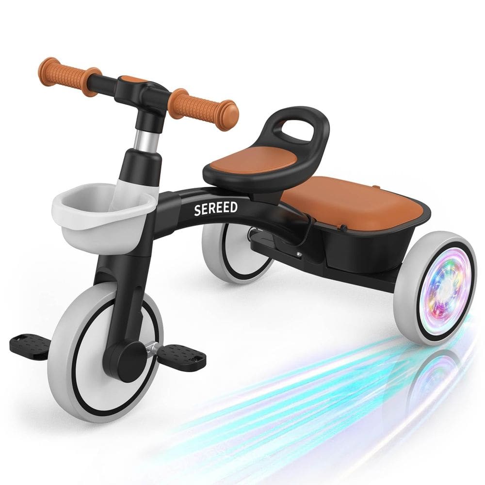 Triciclo infantil SEREED com iluminação colorida de 2 a 5 anos, preto