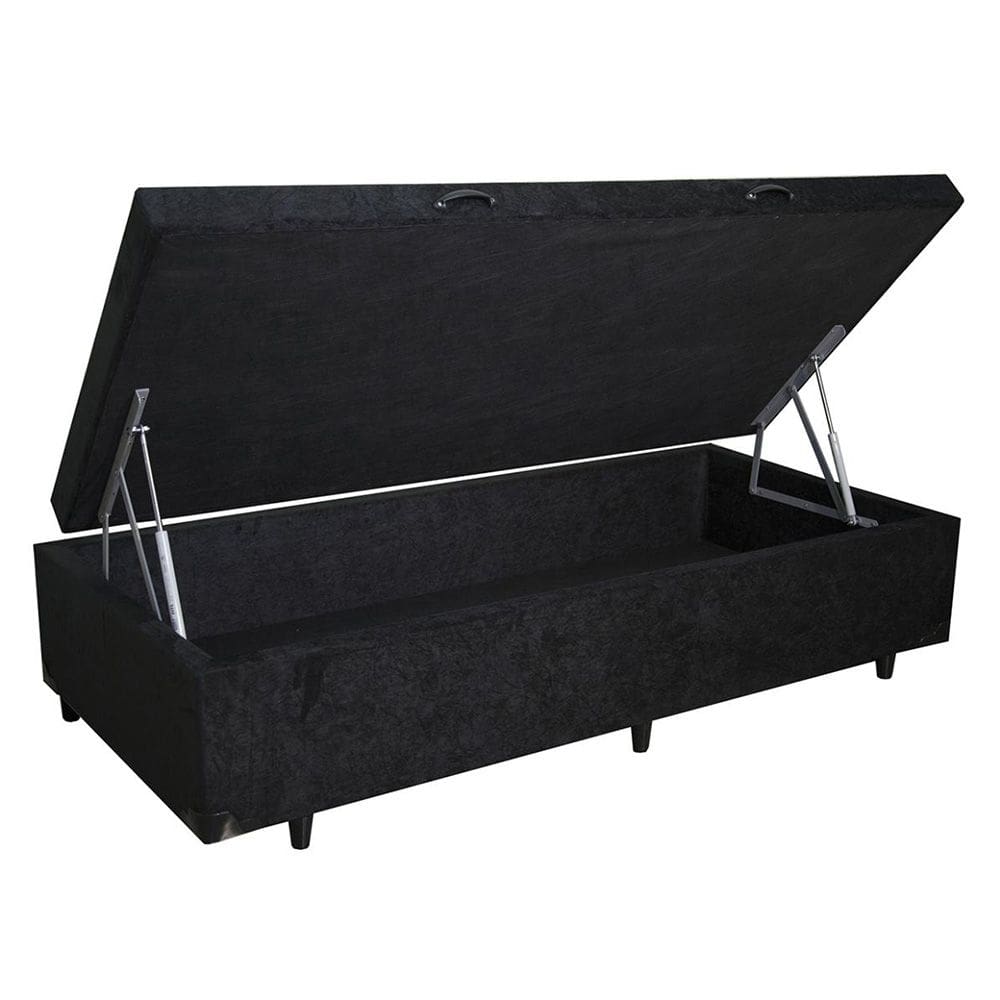 Cama Box Baú Blindado Solteirão Principe das Camas Suede Preto 96x203x41