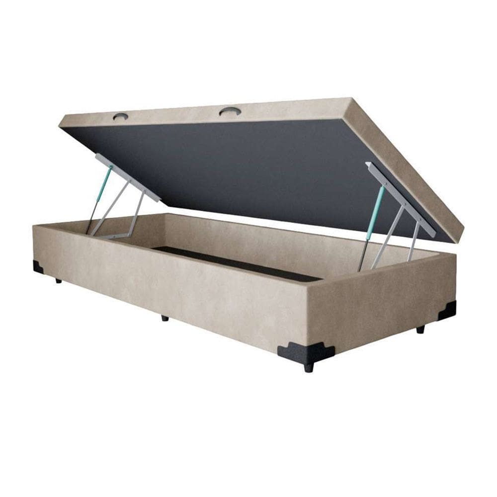 Cama Box Baú Blindado Solteirão Principe das Camas Suede Bege 96x203x41
