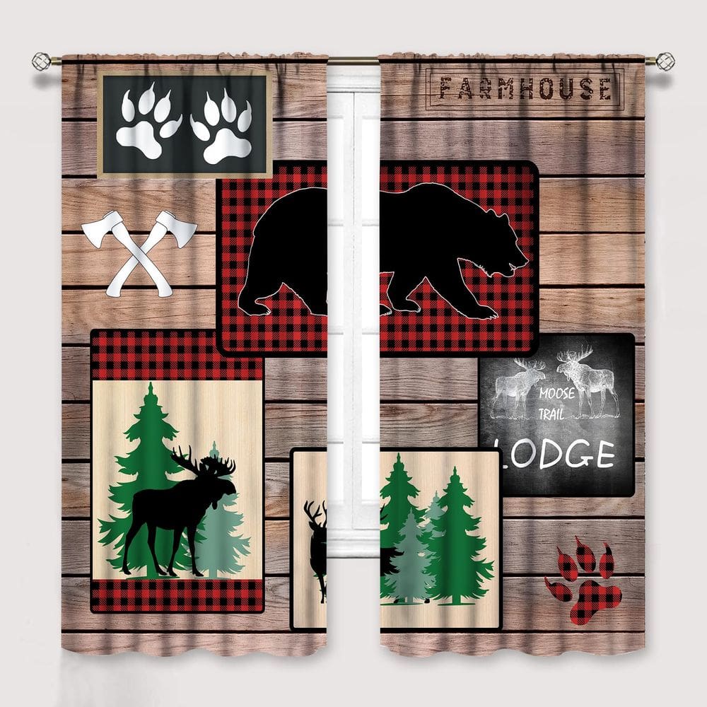 Cortinas Ginness Cabin Retro Rustic Lodge Bear Deer Moose 160