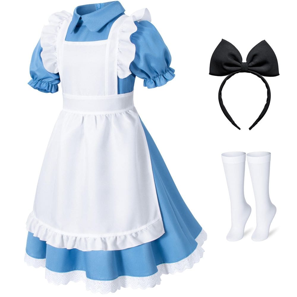 Traje de cosplay Irtysh Girl, vestido azul, avental branco, Halloween