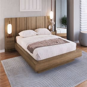 Cama Casal Queen Suspensa, Cabeceira e Mesas de Apoio 140/160 Zurique Mel