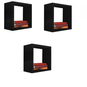 Kit 3 Nicho Decorativo 15X15X15 Cm Preto Em Mdf