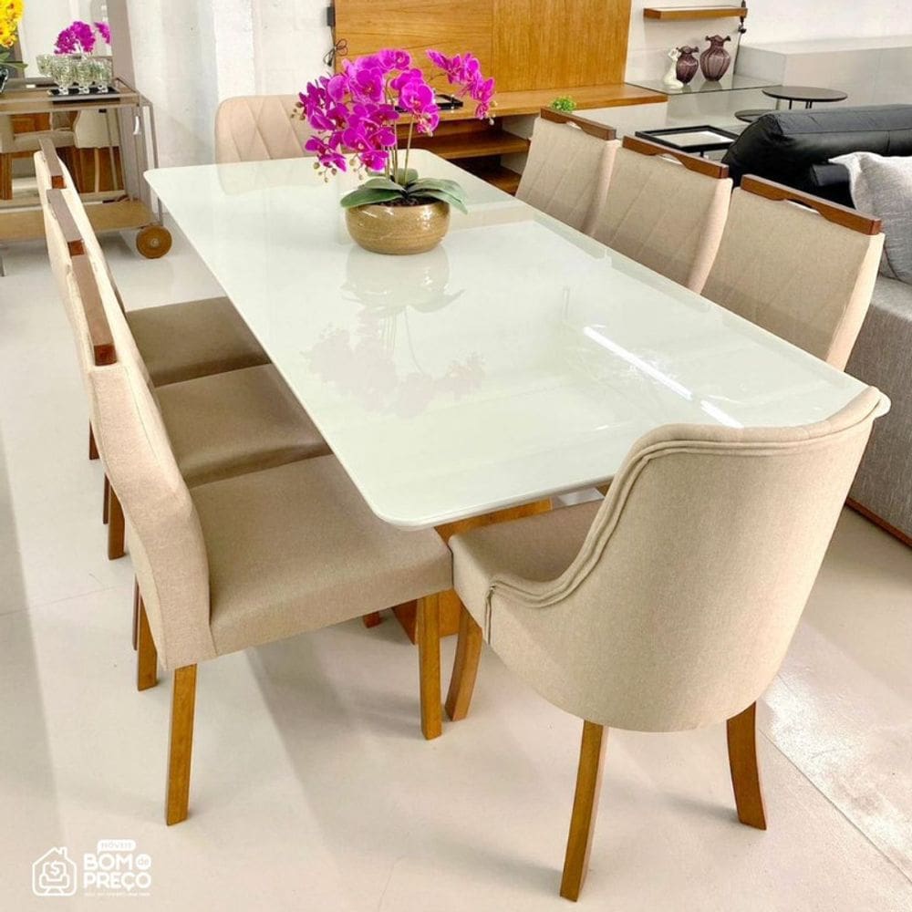 Sala de Jantar Mesa Amstedã 2,0x1,0m com 8 Cadeiras - Art Salas