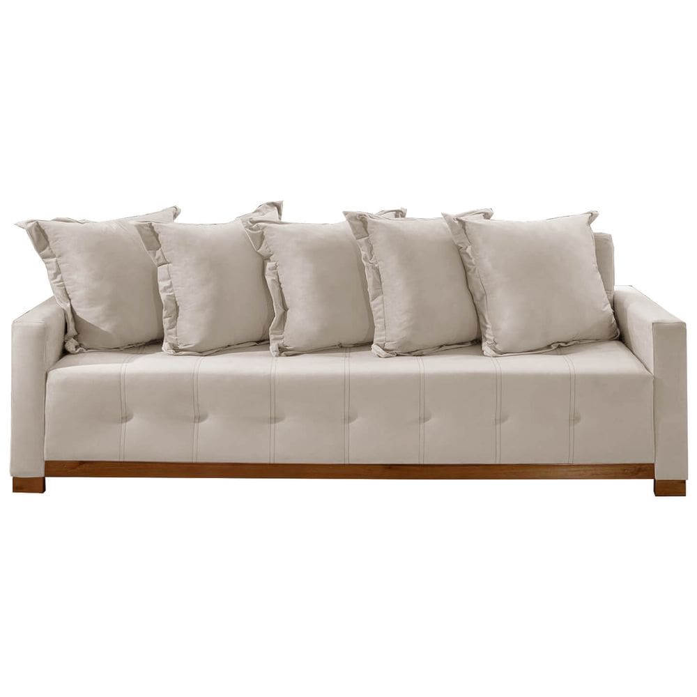 Sofá Cama Casal 4 Lugares e 5 Almofadas Feeling 210cm Cor Veludo Bege