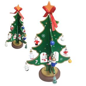 Mini Arvore de Natal Enfeite Natalino Madeira Arvore Papai Noel Boneco de Neve Descoraçao Mesa Estante Festa Fim de Ano Casa Trabalho Celebraçao