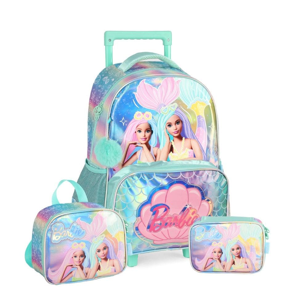 Kit Mochila De Rodas Barbie Infantil Lancheira e Estojo Box