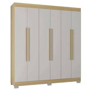 Guarda Roupa Barcelona Poquema Casal 6 Portas 2 Gavetas Cor Damasco Off White