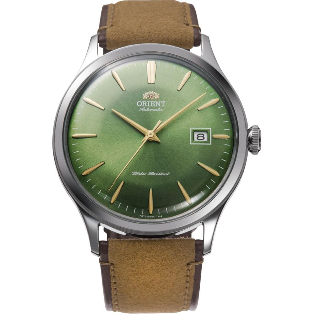 Relogio Orient Bambino versão 4 RA-AC0P01E10B em couro verde