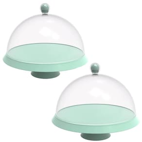 Kit 2 Porta Bolo com Cúpula e Pé 30cm Verde Menta Bubble Crippa