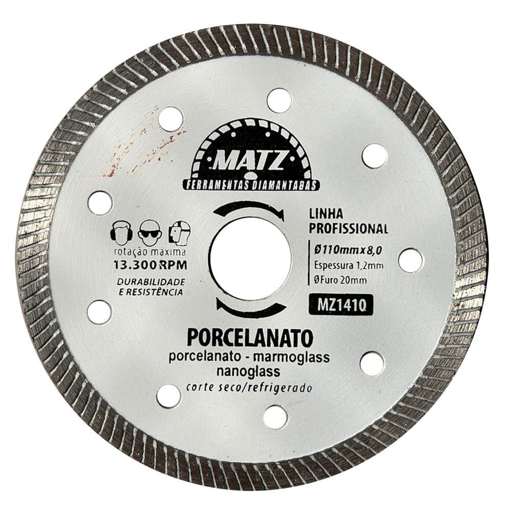 Disco Corte Turbo Diamantado P/ Porcelanato 110x20mm Matz