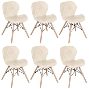 Kit 6 Cadeiras Estofadas Charles Eames Eiffel Slim Wood Confort Creme