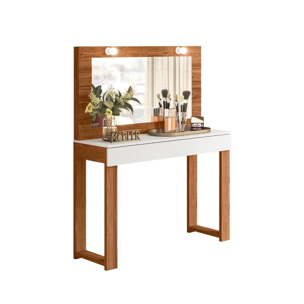 Escrivaninha Penteadeira Camarim Gala 1 Gaveta Branco/Cinamomo