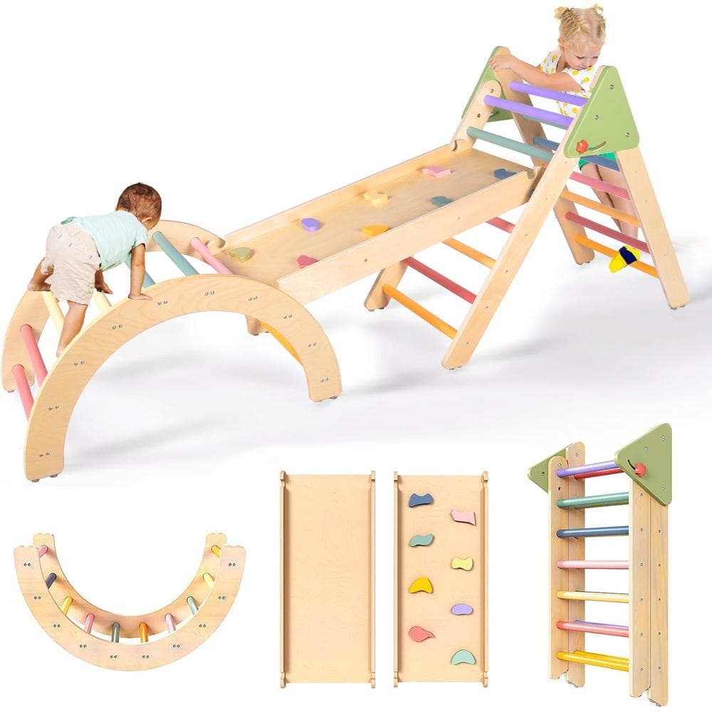 Conjunto triangular de brinquedos de escalada aiwo Pikler 7 em 1 para crianças pequenas