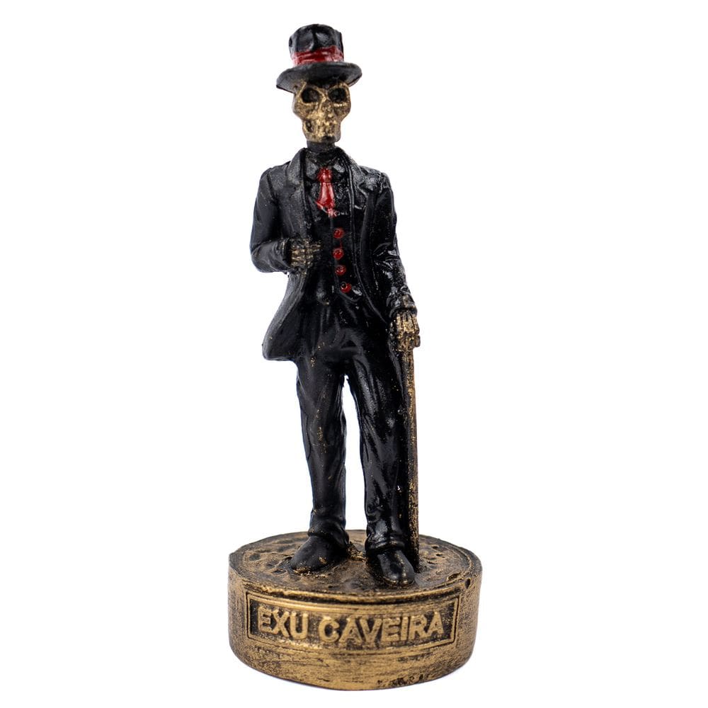 Escultura Exu Caveira Preto e Vermelho Vintage Resina 11 cm