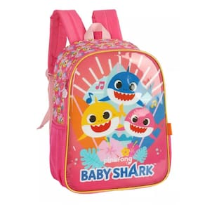 Mochila Infantil Baby Shark Rosa Escolar Volta Às Aulas