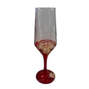 Taça Pomba Gira Leque Rosa Vermelha Champagne Vidro 186ml