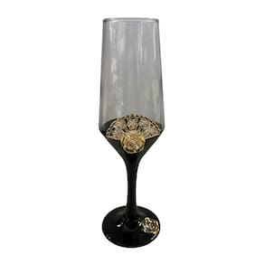 Taça Pomba Gira Leque Rosa Negra Champagne Vidro 186ml