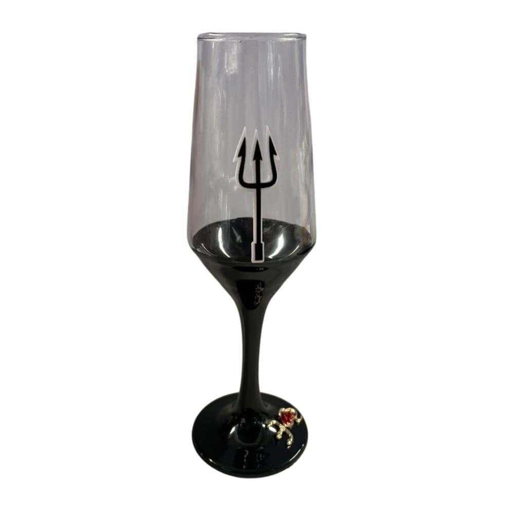 Taça Pomba Gira Tridente Rosa Negra Champagne Vidro 186ml