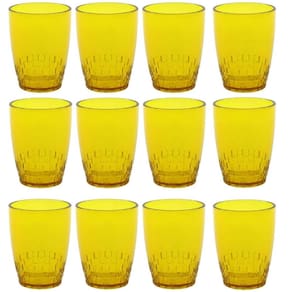 Kit 12 Copos Crippa 300ml Plástico Amarelo Água Suco Refrige