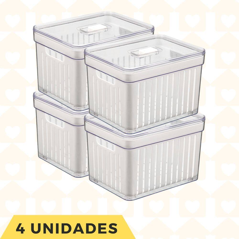 4 Organizadores Alto Retangular com Tampa e Cesta Legumes