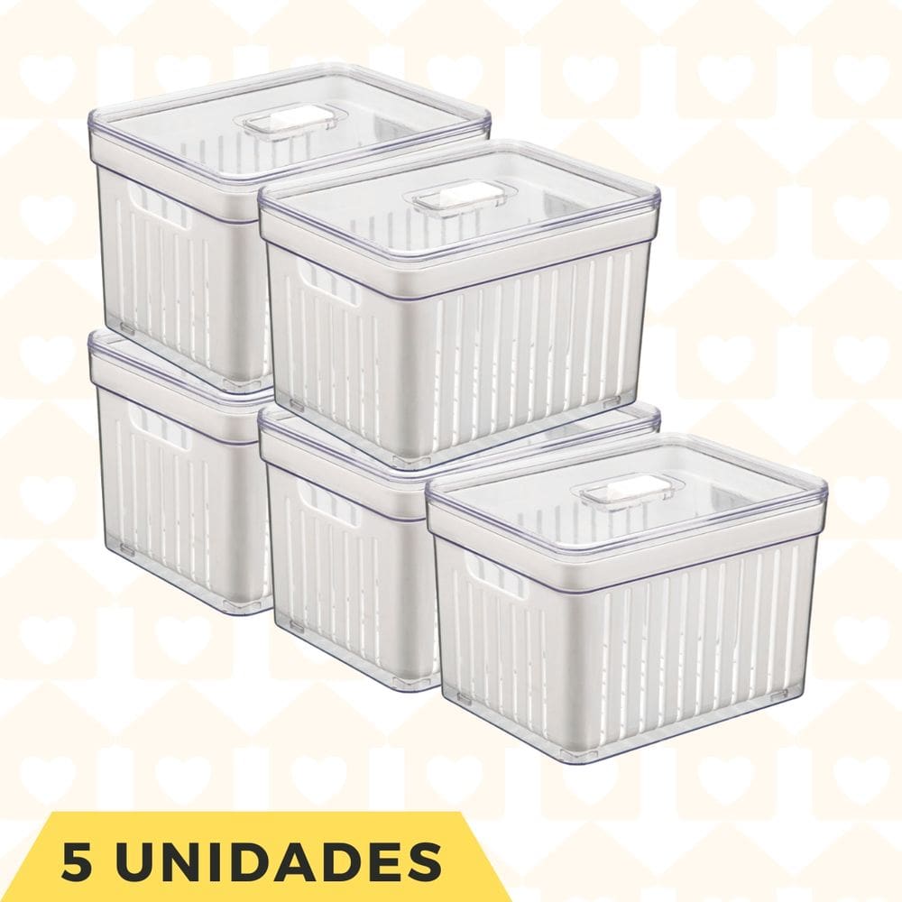5 Organizadores Alto Retangular com Tampa e Cesta Legumes