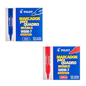Kit Caixa de Pincel Marcador para Quadro Branco Recarregável WBM-7 24 Unidades Azul e Vermelho - Pilot