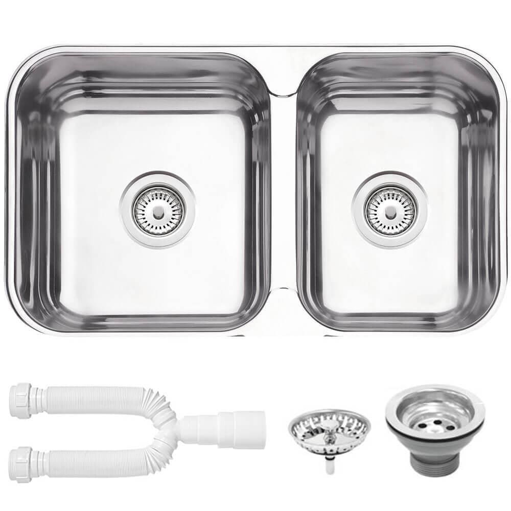 Cuba Dupla Tramontina Isis 2C 34-28 BS Perfecta Inox Polido 69x40 cm e Sifão 94062402