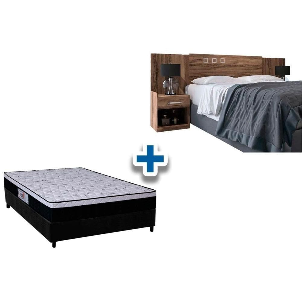 Cama Box Casal CRC + Colchão Ortopédico Foggia Sogni + Cabeceira Plus Atacama-Jatobá